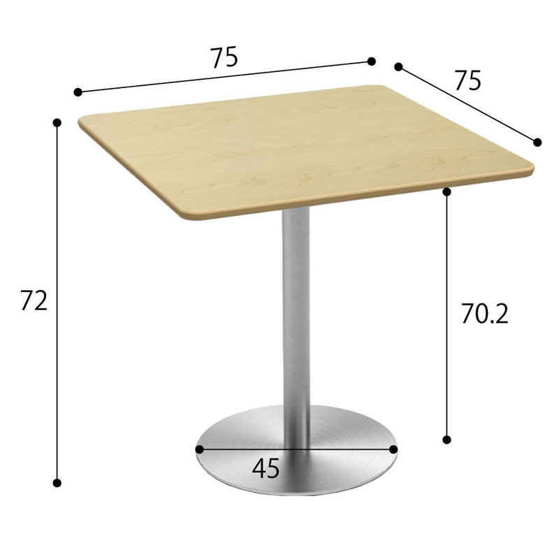 Y2K カフェテーブル 角天板 ステンレス丸脚 ナチュラル 750×750×720mm CTTR-75S-NA お客様組立品 法人限定 メーカー直送 [2]
