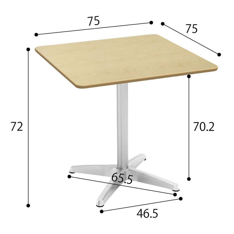 Y2K カフェテーブル 角天板 アルミX脚 ナチュラル 750×750×720mm CTXA-75S-NA お客様組立品 法人限定 メーカー直送 [2]