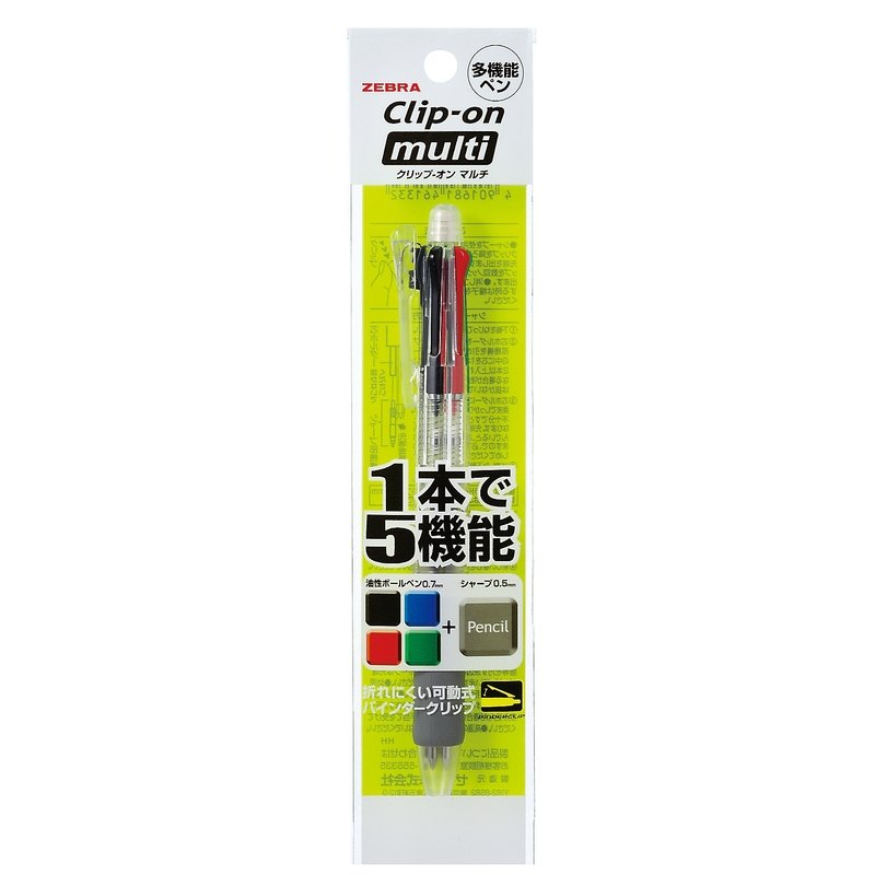 ■1本で黒・赤・青・緑の4色油性ボールペン＋シャープ0．5■可動式クリップの採用で厚手の生地や厚みのあるボード等もはさめます。 (W)45×(D)14×(H)195mm