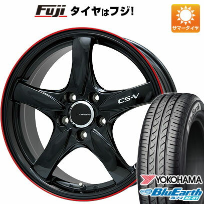 【新品国産4穴100車】 夏タイヤ ホイール4本セット 185/55R15 ヨコハマ ブルーアース AE-01 レアマイスター CS-V(グロスブラック/レッドリム) 15インチ(送料無料) サマータイヤ