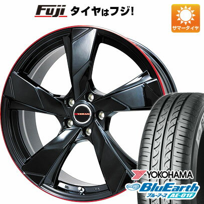 【新品国産5穴114.3車】 夏タイヤ ホイール4本セット 205/55R16 ヨコハマ ブルーアース AE-01F プレミックス ヴェランV(グロスブラック/レッドリム) 16インチ(送料無料) サマータイヤ