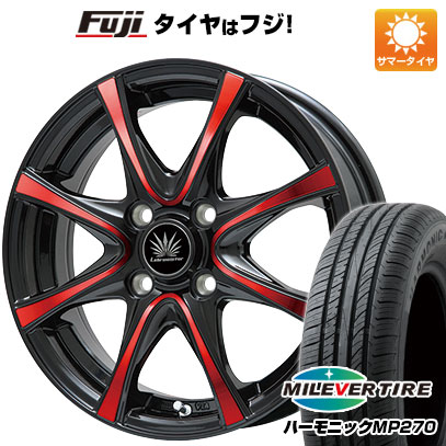 【新品 軽自動車】N-BOX タント スペーシア 夏タイヤ ホイール4本セット 155/65R14 ミレバー ハーモニック MP270(限定) プレミックス アマルフィV Jr(ブラックポリッシュ/レッドクリア) 14インチ(送料無料)