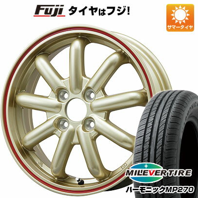 【新品 軽自動車】N-BOX タント スペーシア 夏タイヤ ホイール4本セット 155/65R14 ミレバー ハーモニック MP270(限定) ブランドルライン ストレンジャーKST-9改 ゴールド/レッドライン 14インチ(送料無料)