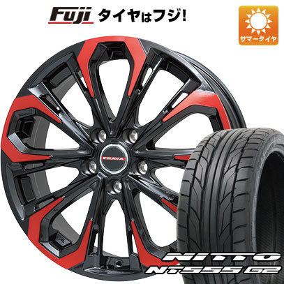 【パンク保証付き】【新品国産5穴114.3車】 夏タイヤ ホイール4本セット 225/40R19 ニットー NT555 G2 ビッグウエイ レイシーン プラバ5X(レッドクリア) 19インチ(送料無料)