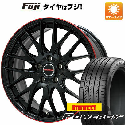 【新品国産5穴114.3車】 夏タイヤ ホイール4本セット 235/35R19 ピレリ パワジー ビッグウエイ レイシーン プラバ9M(グロスブラック/レッドリム) 19インチ(送料無料)