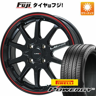 【新品国産5穴114.3車】 夏タイヤ ホイール4本セット 205/65R15 ピレリ パワジー レアマイスター LMスポーツLM-10R(ブラック/レッドライン) 15インチ(送料無料)