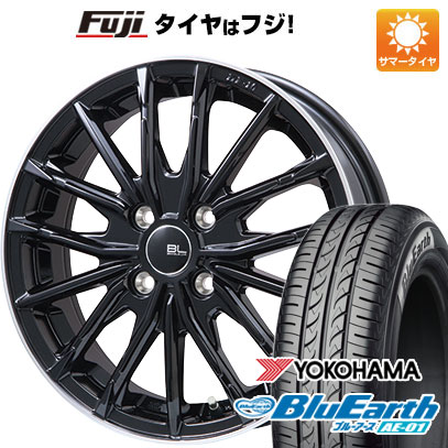 【新品 軽自動車】ハスラー デリカミニ(4WD) 夏タイヤ ホイール4本セット 165/60R15 ヨコハマ ブルーアース AE-01 ブランドルライン DF-10M グロスブラック/リムポリッシュ 15インチ(送料無料) サマータイヤ