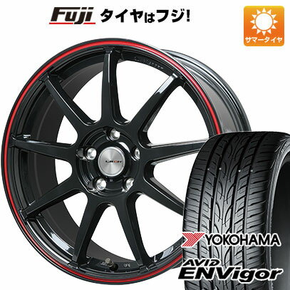 【新品国産車用5穴114.3】 夏タイヤ ホイール4本セット 225/45R18 ヨコハマ エイビッド エンビガーS321 レアマイスター LMスポーツLM-QR グロスブラック/レッドライン 18インチ(送料無料)