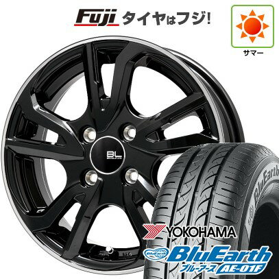 【新品国産車用5穴114.3】 夏タイヤ ホイール4本セット 195/65R15 ヨコハマ ブルーアース AE-01F ブランドルライン レツィオ ブラックリムポリッシュ 15インチ(送料無料)