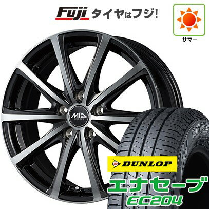 【新品国産車用5穴100】 夏タイヤ ホイール4本セット 195/65R15 ダンロップ エナセーブ EC204 MID WHEELS V25 ブラックポリッシュ 15インチ(送料無料)