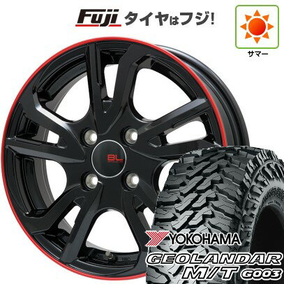 【新品国産車用4穴100】 夏タイヤ ホイール4本セット 165/65R14 ヨコハマ ジオランダー M/T G003 ブランドルライン レツィオ グロスブラック/レッドリム 14インチ(送料無料)