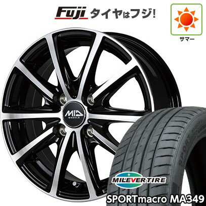 【新品国産車用4穴100】 夏タイヤ ホイール4本セット 195/50R16 ミレバー スポーツマクロ MA349(限定) MID WHEELS V25 ブラックポリッシュ 16インチ(送料無料)