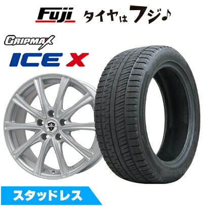 【新品国産車用4穴100】 スタッドレスタイヤ ホイール4本セット 185/55R16 グリップマックス アイスX BSW ブラックサイドウォール(限定) エルベ エステローザ MZV シルバー 6.5J 16インチ(送料無料)