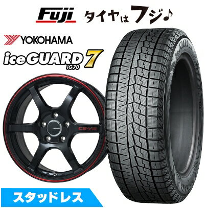 【新品国産車用5穴114.3】 スタッドレスタイヤ ホイール4本セット 215/55R17 ヨコハマ アイスガード7 セブンIG70 レアマイスター CS-V6(グロスブラック/レッドライン) 7J 17インチ(送料無料)
