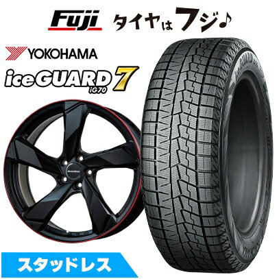 【新品】輸入車用 ボルボ（V90 クロスカントリー） スタッドレスタイヤ ホイール4本セット 235/50R19 ヨコハマ アイスガード7 セブンIG70 ユーロアクシス クロスエッジ(マットブラック/レッドリム) 8J 19インチ(送料無料)