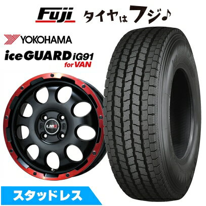【新品】クリッパーEV ミニキャブEV スタッドレスタイヤ ホイール4本セット 145/80R12 86/84N ヨコハマ アイスガード iG91 レアマイスター LMG CS-9 マットブラック/レッドリム 4J 12インチ(送料無料)