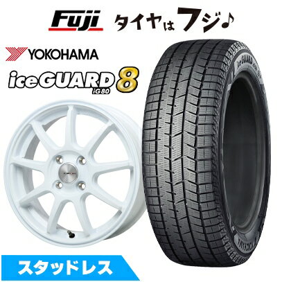 【パンク保証付き】【新品国産車用4穴100】 スタッドレスタイヤ ホイール4本セット 185/55R15 ヨコハマ アイスガード8 エイトIG80 レアマイスター LMスポーツ LM-QR ホワイト 6J 15インチ(送料無料)