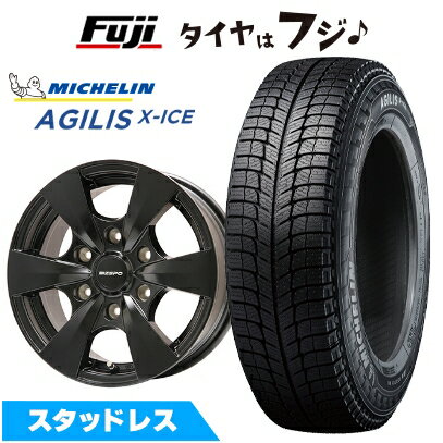 【新品】キャラバン スタッドレスタイヤ ホイール4本セット 195/80R15 107/105R ミシュラン アジリスエックスアイス エルベ ビズスポ セミグロスブラック 6J 15インチ(送料無料)