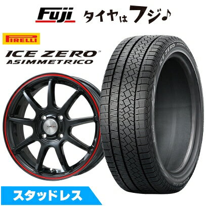 【新品国産車用5穴100】 スタッドレスタイヤ ホイール4本セット 195/65R15 ピレリ ウィンター アイスゼロアシンメトリコ レアマイスター LMスポーツ LM-QR グロスブラック/レッドライン 6J 15インチ(送料無料)