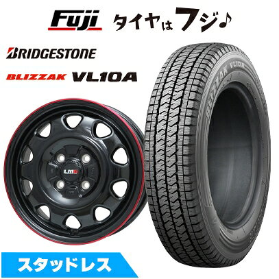 【新品】NV200 バネット スタッドレスタイヤ ホイール4本セット 165/80R14 97/95N ブリヂストン ブリザック VL10A レアマイスター LMG OFF-STYLE(グロスブラック/レッドリム) 5J 14インチ(送料無料)