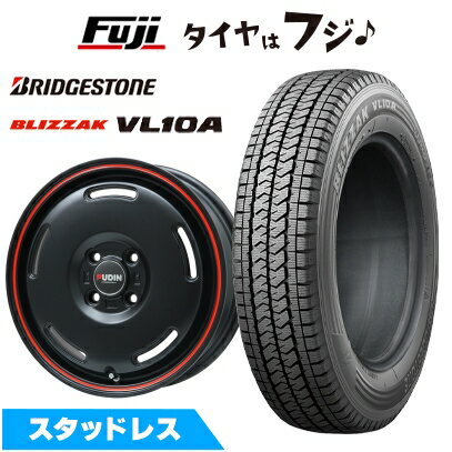 【新品】クリッパーEV ミニキャブEV スタッドレスタイヤ ホイール4本セット 145/80R12 86/84N ブリヂストン ブリザック VL10A プレミックス プディン(マットブラック/レッドライン) 4J 12インチ(送料無料)