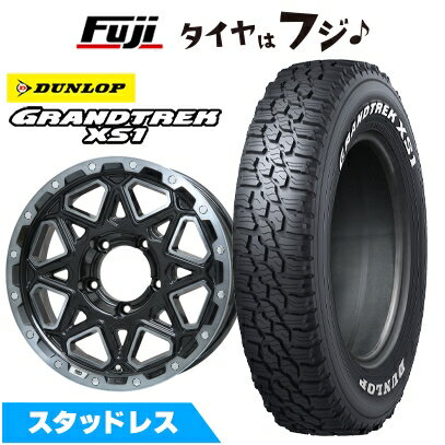 【新品】ジムニー スタッドレスタイヤ ホイール4本セット 185/85R16 ダンロップ グラントレック XS1 RWL ホワイトレター レアマイスター LMG モンタグナ(ブラックポリッシュ/ブラッククリア) 5.5J 16インチ(送料無料)