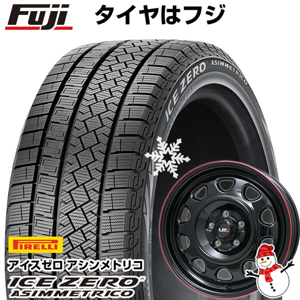 【新品】アルファード/ヴェルファイア等 スタッドレスタイヤ ホイール4本セット 215/65R16 ピレリ ウィンター アイスゼロアシンメトリコ レアマイスター LMG OFF-STYLE(グロスブラック/レッドリム) 16インチ(送料無料)