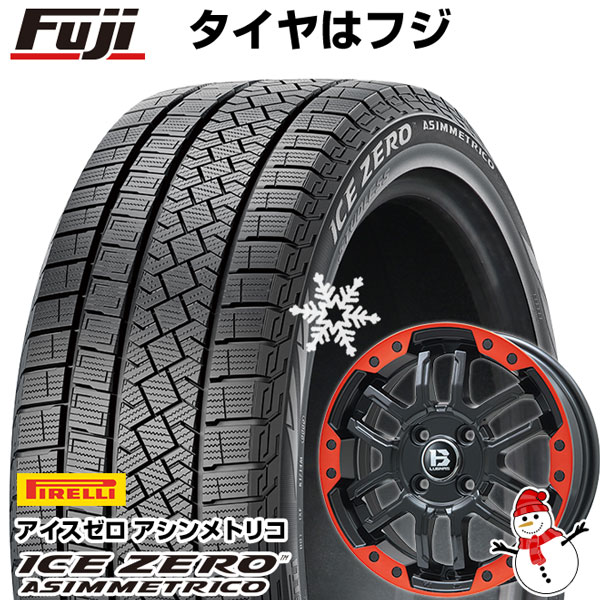 【新品】アルファード/ヴェルファイア等 スタッドレスタイヤ ホイール4本セット 215/65R16 ピレリ ウィンター アイスゼロアシンメトリコ ビッグウエイ B-LUGNAS FRD(マットブラック/レッドリム) 16インチ(送料無料)