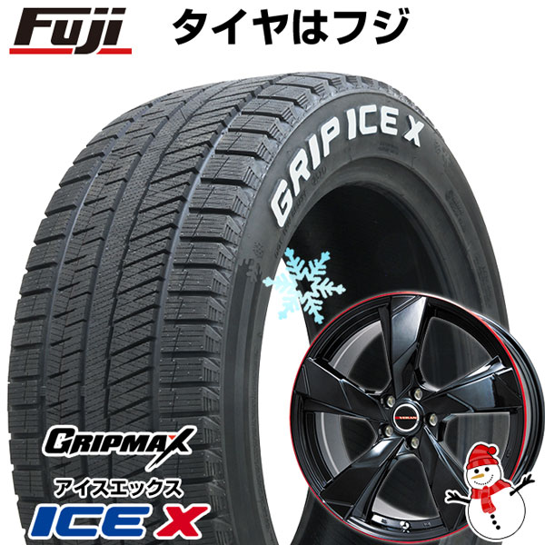 【新品国産5穴114.3車】 スタッドレスタイヤ ホイール4本セット 205/55R16 グリップマックス アイスX RWL ホワイトレター(限定2022年製) プレミックス ヴェランV(グロスブラック/レッドリム) 16インチ(送料無料)