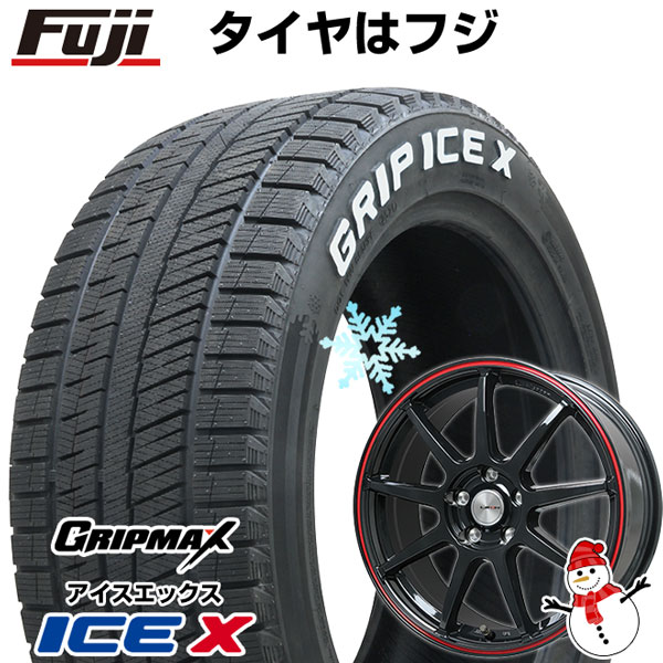 【新品国産5穴100車】 スタッドレスタイヤ ホイール4本セット 215/45R17 グリップマックス アイスX RWL ホワイトレター(限定2022年製) レアマイスター LMスポーツLM-QR グロスブラック/レッドライン 17インチ(送料無料)