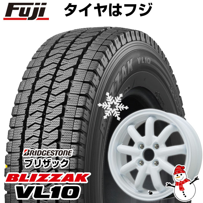 軽トラ 軽バン スタッドレスタイヤ ホイール4本セット 145/80R12 ブリヂストン ブリザック VL10 80/78N ブランドルライン ストレンジャーKST-9改(ホワイト) 12インチ(送料無料)