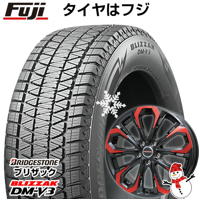 【新品国産5穴114.3車】 スタッドレスタイヤ ホイール4本セット 225/55R18 ブリヂストン ブリザック DM-V3 DMV3 ビッグウエイ レイシーン プラバ5X(レッドクリア) 18インチ(送料無料)