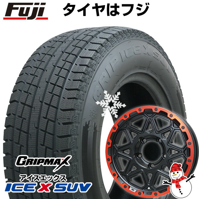 【新品】ジムニーシエラ スタッドレスタイヤ ホイール4本セット 215/70R16 グリップマックス アイスX SUV BSW ブラックサイドウォール(限定2022年製) レアマイスター LMG モンタグナ(マットブラック/レッドリム) 16インチ(送料無料)