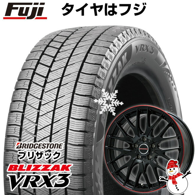 【新品国産5穴114.3車】 スタッドレスタイヤ ホイール4本セット 225/55R18 ブリヂストン ブリザック VRX3 ビッグウエイ レイシーン プラバ9M(グロスブラック/レッドリム) 18インチ(送料無料)