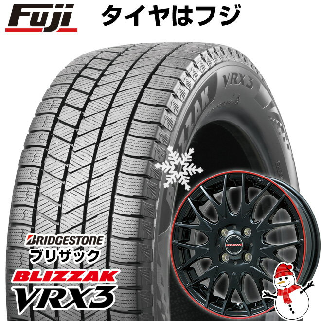 【新品国産4穴100車】 スタッドレスタイヤ ホイール4本セット 195/55R15 ブリヂストン ブリザック VRX3 ビッグウエイ レイシーン プラバ9MJrII グロスブラック/レッドリム 15インチ(送料無料)