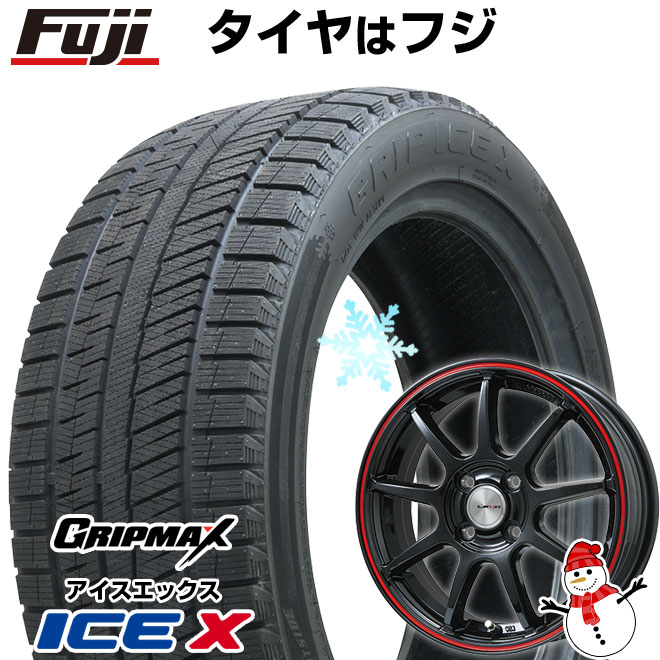 【新品国産車用4穴100】 スタッドレスタイヤ ホイール4本セット 195/55R16 グリップマックス アイスX BSW ブラックサイドウォール(限定) レアマイスター LMスポーツ LM-QR グロスブラック/レッドライン 6J 16インチ(送料無料)