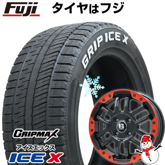 【新品 軽自動車】N-BOX タント スペーシア スタッドレスタイヤ ホイール4本セット 155/65R14 グリップマックス アイスX RWL ホワイトレター(限定) ビッグウエイ B-LUGNAS FRD(マットブラック/レッドリム) 14インチ(送料無料)