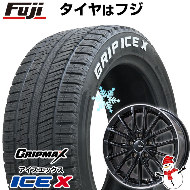 【新品国産車用5穴114.3】 スタッドレスタイヤ ホイール4本セット 215/55R17 グリップマックス アイスX RWL ホワイトレター(限定) ブランドルライン DF-10M グロスブラック/リムポリッシュ 7J 17インチ(送料無料)