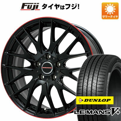 【新品国産車用5穴114.3】 夏タイヤ ホイール4本セット 245/40R20 ダンロップ ルマン V+(ファイブプラス) ビッグウエイ レイシーン プラバ9M(グロスブラック/レッドリム) 20インチ(送料無料)