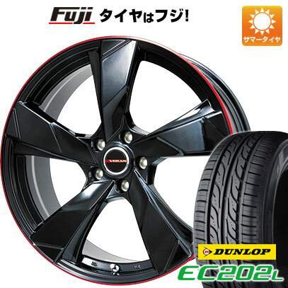 【新品国産5穴114.3車】 夏タイヤ ホイール4本セット 215/60R16 ダンロップ EC202L プレミックス ヴェランV(グロスブラック/レッドリム) 16インチ(送料無料) サマータイヤ