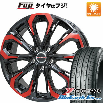 【新品国産5穴114.3車】 夏タイヤ ホイール4本セット 225/55R18 ヨコハマ ブルーアース ES32 ビッグウエイ レイシーン プラバ5X(レッドクリア) 18インチ(送料無料)