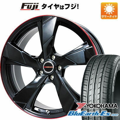 【新品国産5穴114.3車】 夏タイヤ ホイール4本セット 225/60R17 ヨコハマ ブルーアース ES32 プレミックス ヴェランV(グロスブラック/レッドリム) 17インチ(送料無料)