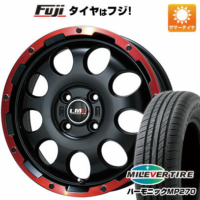 【新品 軽自動車】N-BOX タント スペーシア 夏タイヤ ホイール4本セット 155/65R14 ミレバー ハーモニック MP270(限定) レアマイスター LMG CS-9 マットブラック/レッドリム 14インチ(送料無料) サマータイヤ