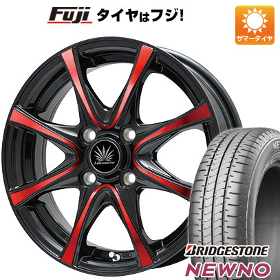 【新品 軽自動車】N-BOX タント スペーシア 夏タイヤ ホイール4本セット 155/65R14 ブリヂストン ニューノ(限定) プレミックス アマルフィV Jr(ブラックポリッシュ/レッドクリア) 14インチ(送料無料) サマータイヤ