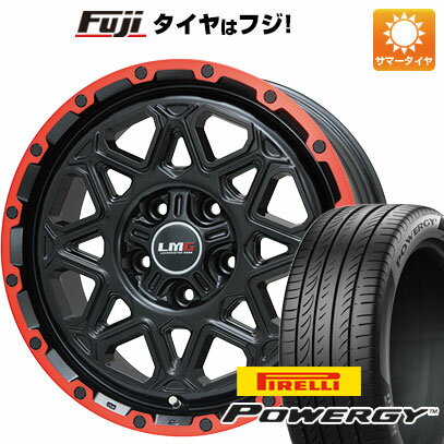 【新品国産5穴114.3車】 夏タイヤ ホイール4本セット 215/65R16 ピレリ パワジー レアマイスター LMG モンタグナ(マットブラック/レッドリム) 16インチ(送料無料) サマータイヤ