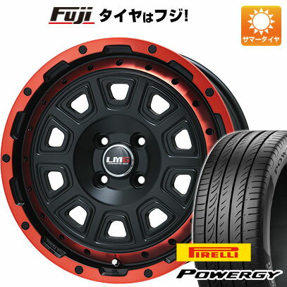 【新品国産4穴100車】 夏タイヤ ホイール4本セット 195/55R16 ピレリ パワジー レアマイスター LMG DS-10 マットブラック/レッドリム 16インチ(送料無料) サマータイヤ