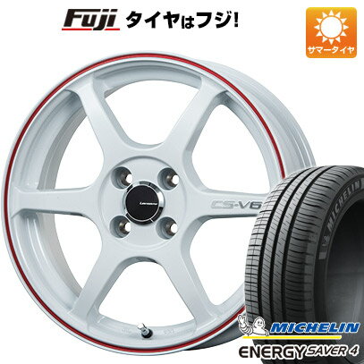 【新品 軽自動車】N-BOX タント スペーシア 夏タイヤ ホイール4本セット 155/65R14 ミシュラン エナジー セイバー4 レアマイスター CS-V6(ホワイト/レッドライン) 14インチ(送料無料)