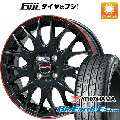 【新品国産車用4穴100】 夏タイヤ ホイール4本セット 185/55R15 ヨコハマ ブルーアース ES32 ビッグウエイ レイシーン プラバ9MJrII グロスブラック/レッドリム 15インチ(送料無料)