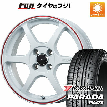 【新品 軽自動車】 夏タイヤ ホイール4本セット 165/55R14 ヨコハマ PARADA PA03 ブラックレター 95/93N レアマイスター CS-V6(ホワイト/レッドライン) 14インチ(送料無料) サマータイヤ