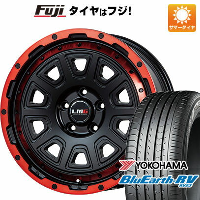 【パンク保証付き】【新品国産5穴114.3車】 夏タイヤ ホイール4本セット 215/65R16 ヨコハマ ブルーアース RV-03 レアマイスター LMG DS-10 マットブラック/レッドリム 16インチ(送料無料) サマータイヤ